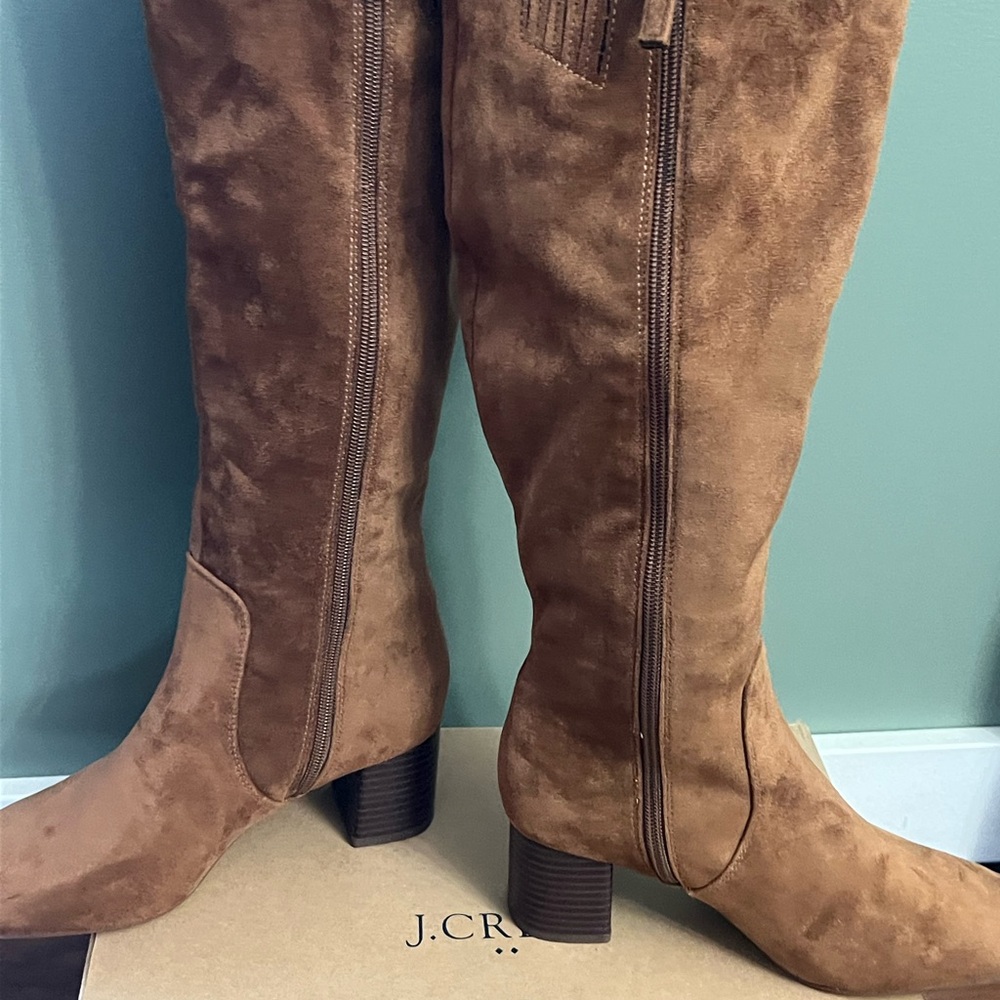 J. Crew Warm Brandy Sueded Knee-High Heeled Boots - Picture 4 of 5